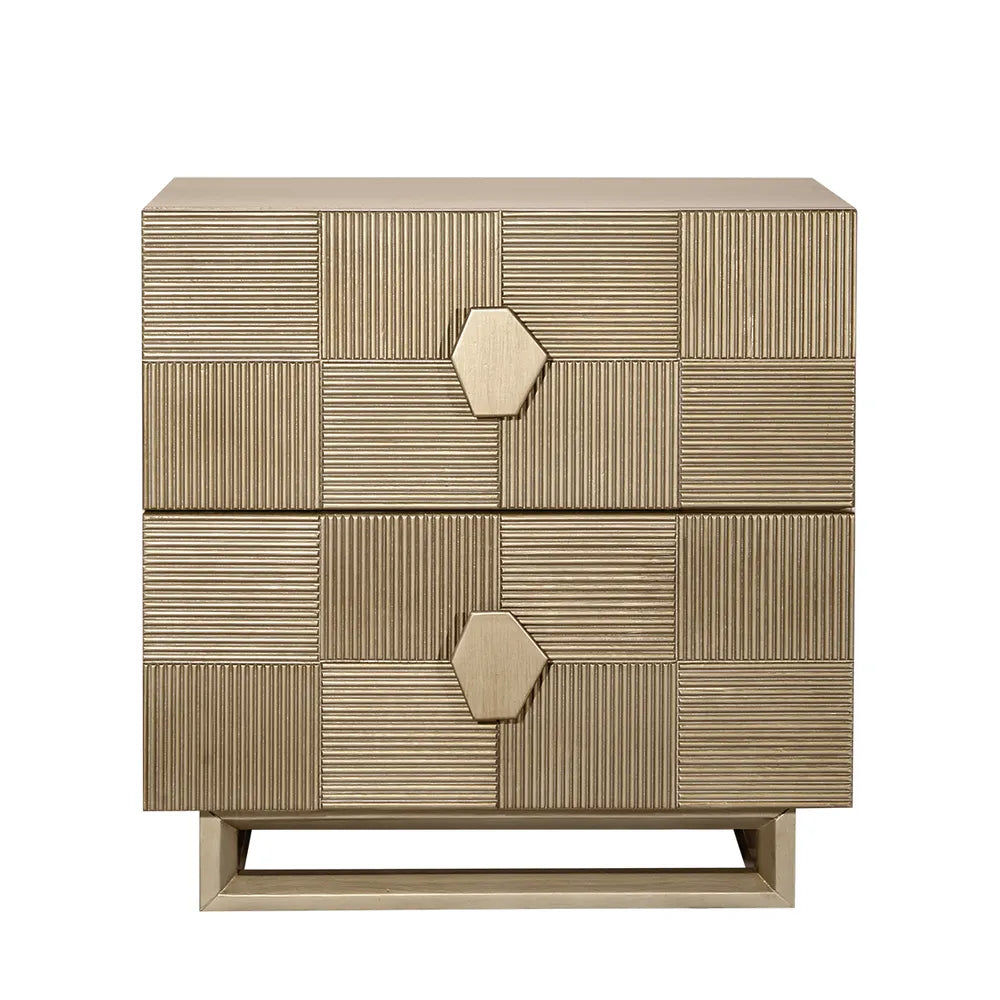 TALISA CONTEMPORARY 2-DRAWER LARGE BEDSIDE TABLE ANTIQUE GOLD