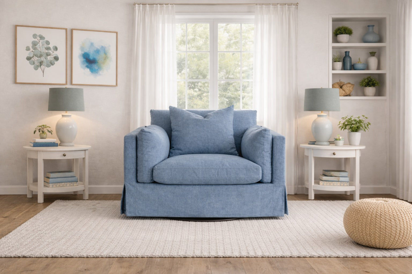 Lark Hamptons Style Slipcover Swivel Armchair
