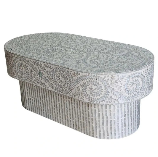 LEILANI  OVAL MOTHER OF PEARL COFFEE TABLE - MyChocolateWood