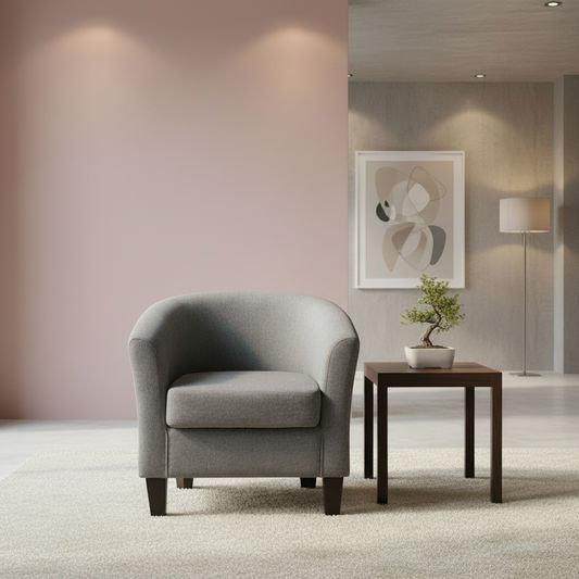 LEOPOLD  SOLID TIMBER/FABRIC TUB CHAIR LOUNGE CHAIR ACCENT CHAIR PLATINUM - MyChocolateWood