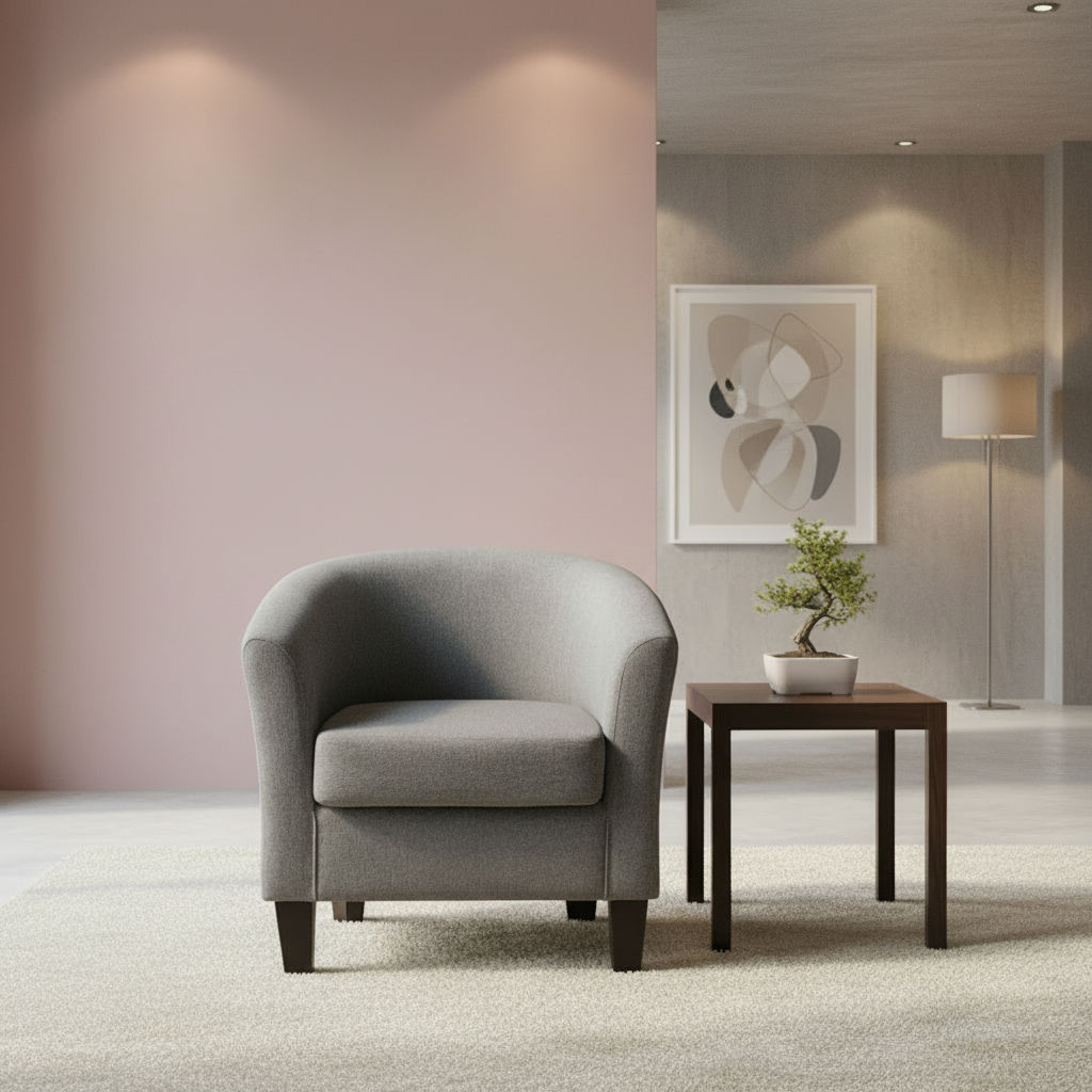 Leopold Solid Timber & Fabric Tub Chair in Platinum - Chocolate Wood