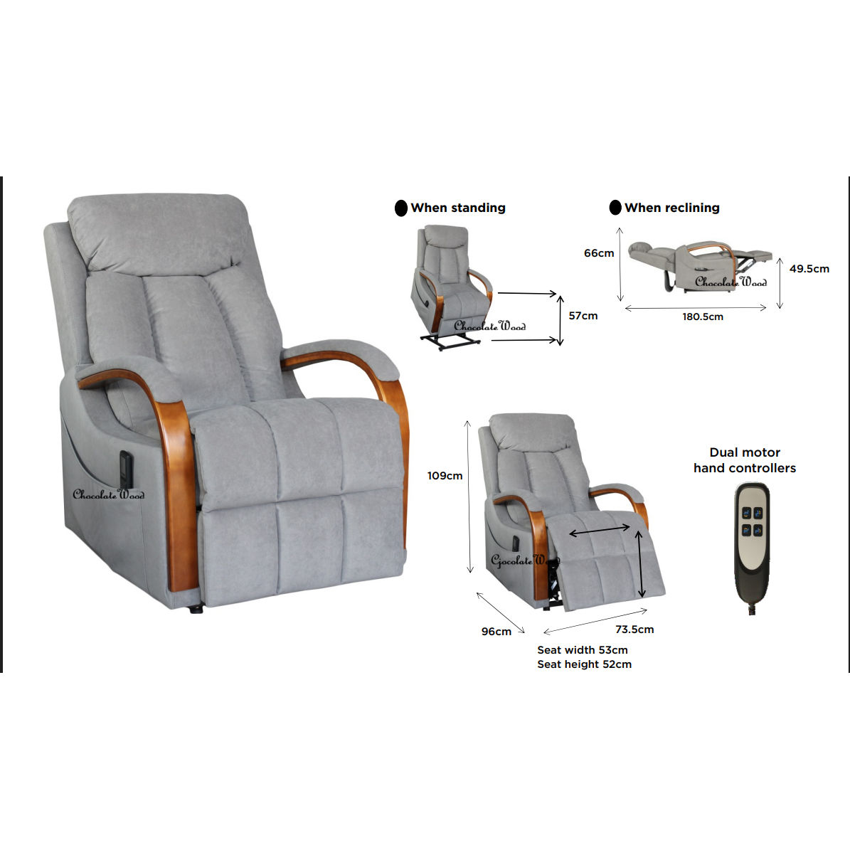 Vorn Fabric Dual Motor Lift Chair / Electric Recliner / Armchair in Graphite-MyChocolateWood