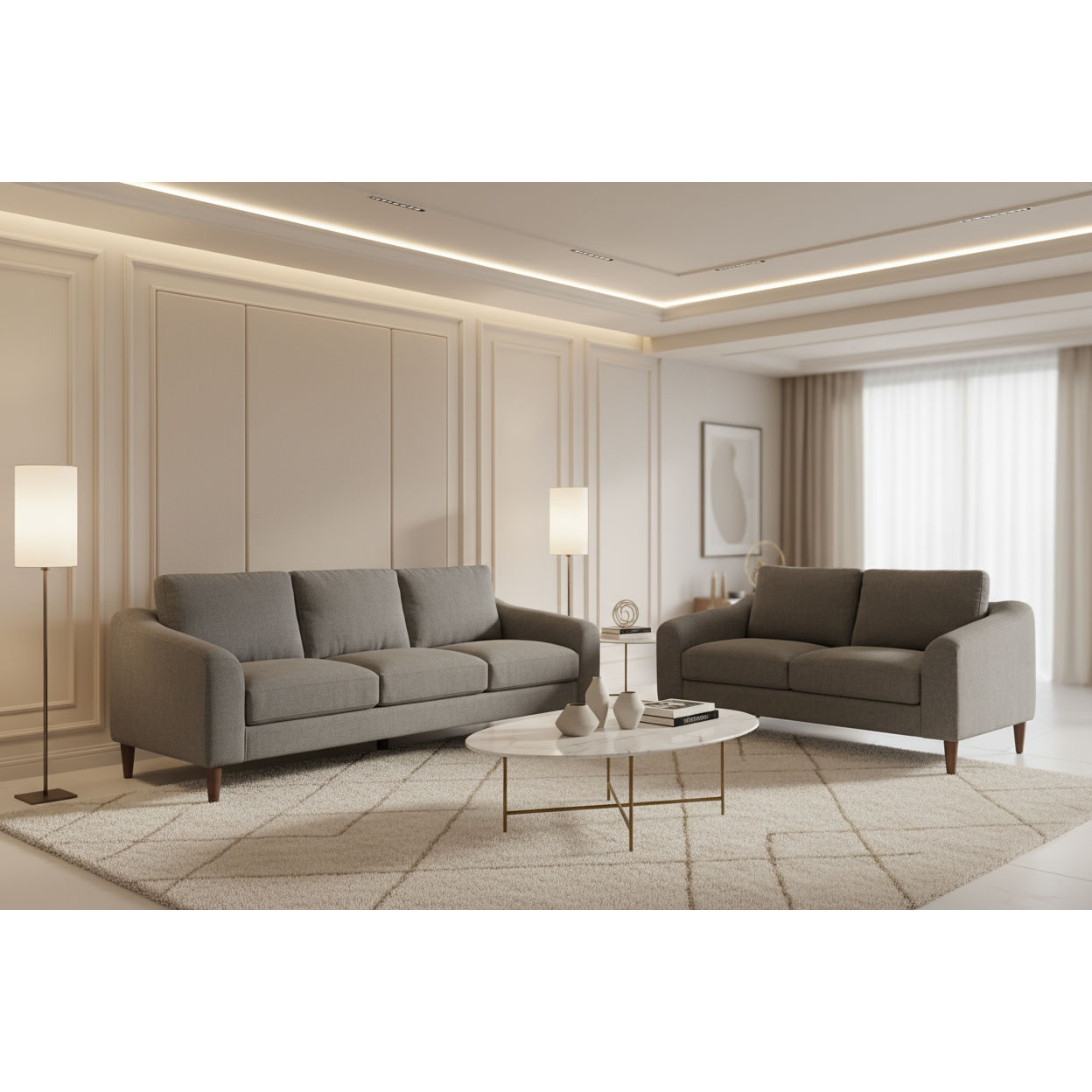 BALLINA FABRIC 2-SEATER SOFA + 3-SEATER  SOFA GRANITE - MyChocolateWood