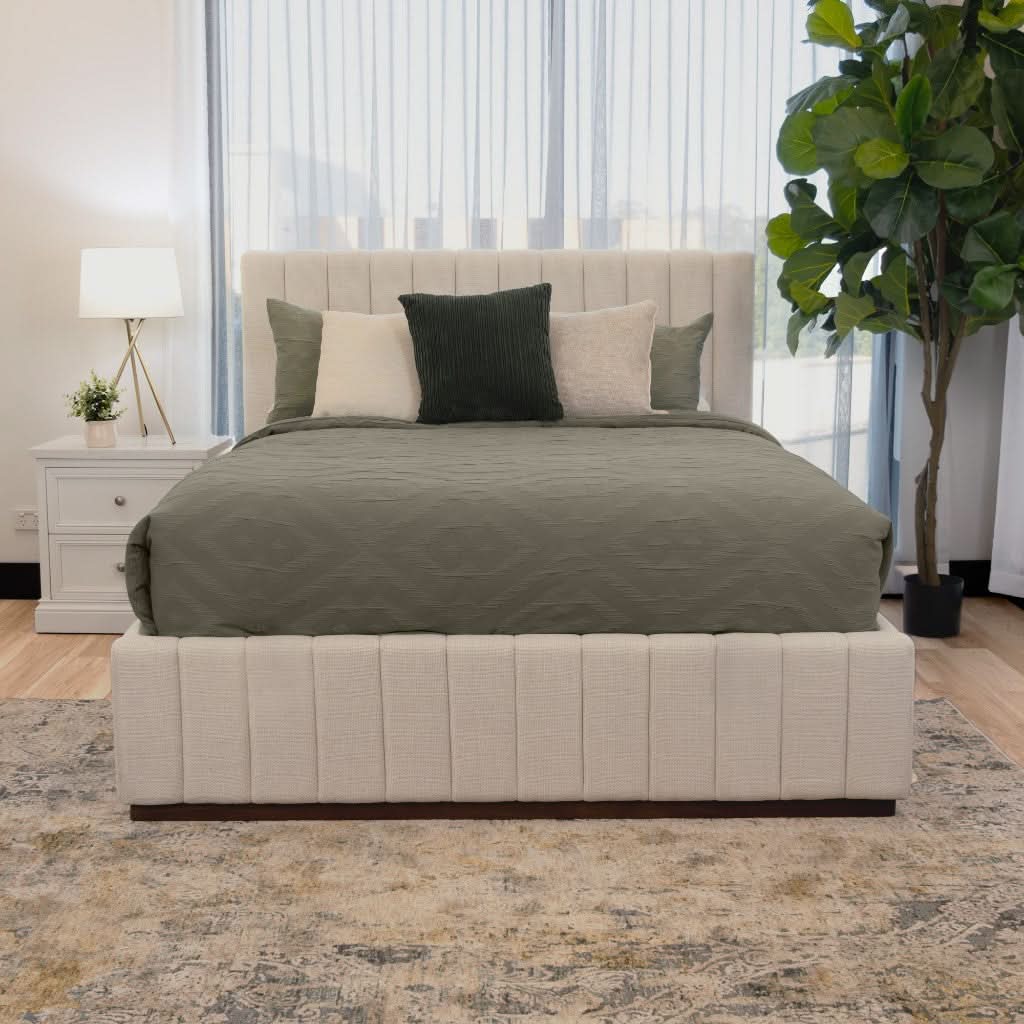 ZADIA GAS LIFT STORAGE QUEEN SIZE BED BEIGE - MyChocolateWood