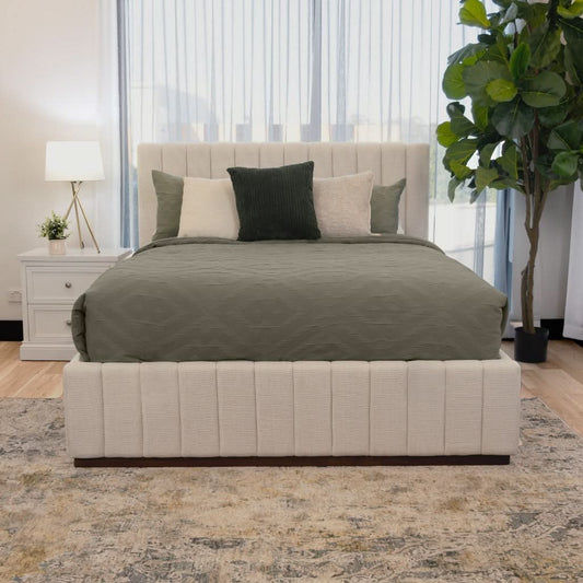 ZADIA GAS LIFT STORAGE QUEEN SIZE BED BEIGE - MyChocolateWood