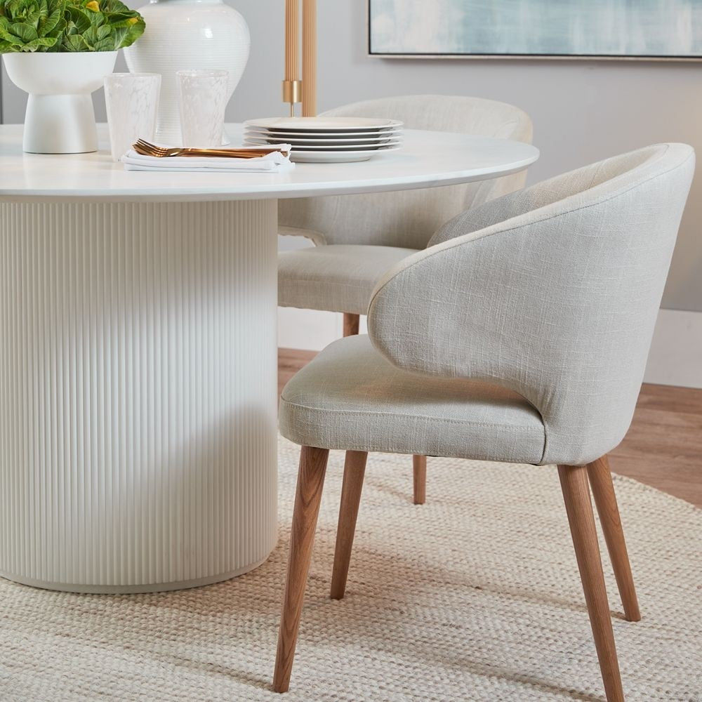 AUBERT NATURAL OAK LEG DINING CHAIR WITH NATURAL LINEN - MyChocolateWood