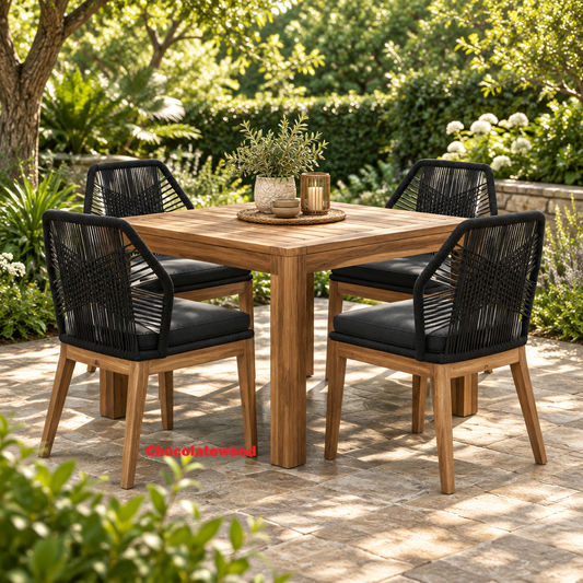 Rosetti Low Arm Outdoor Dining Chair Timber/Black Rope/Charcoal Cushion