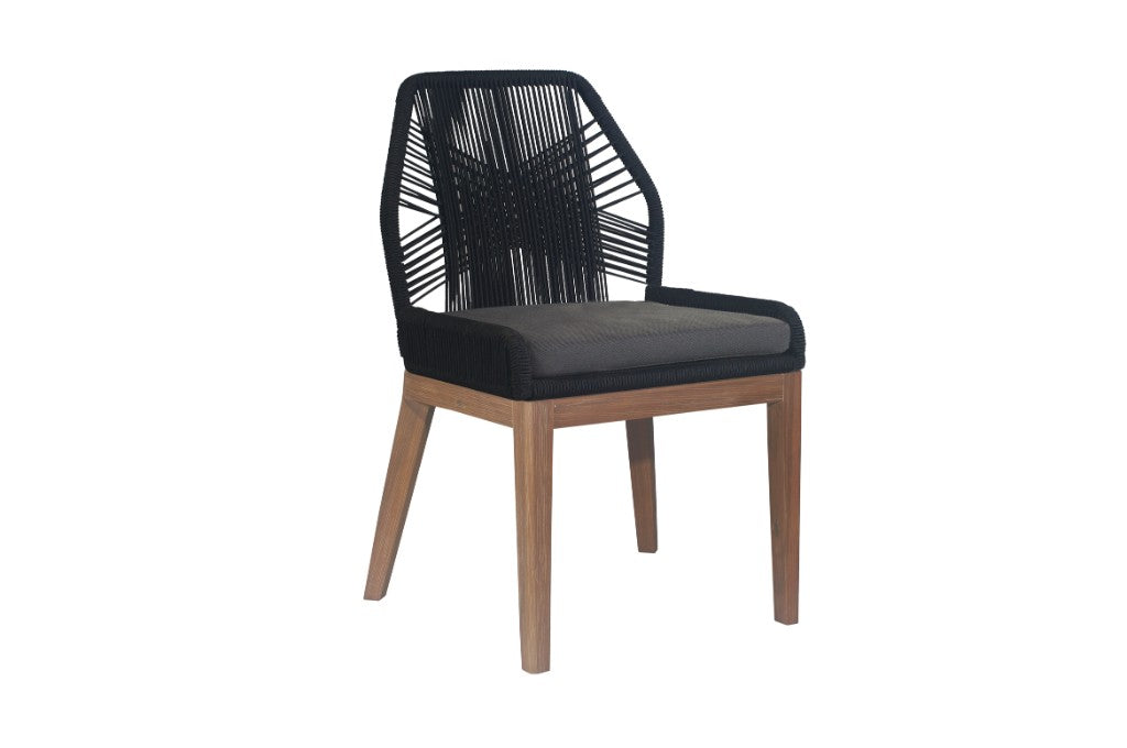 Rosetti Low Arm Outdoor Dining Chair Timber/Black Rope/Charcoal Cushion