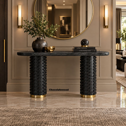 Raven Handmade Solid Mango Console Table/Hall Table with Gold Accents