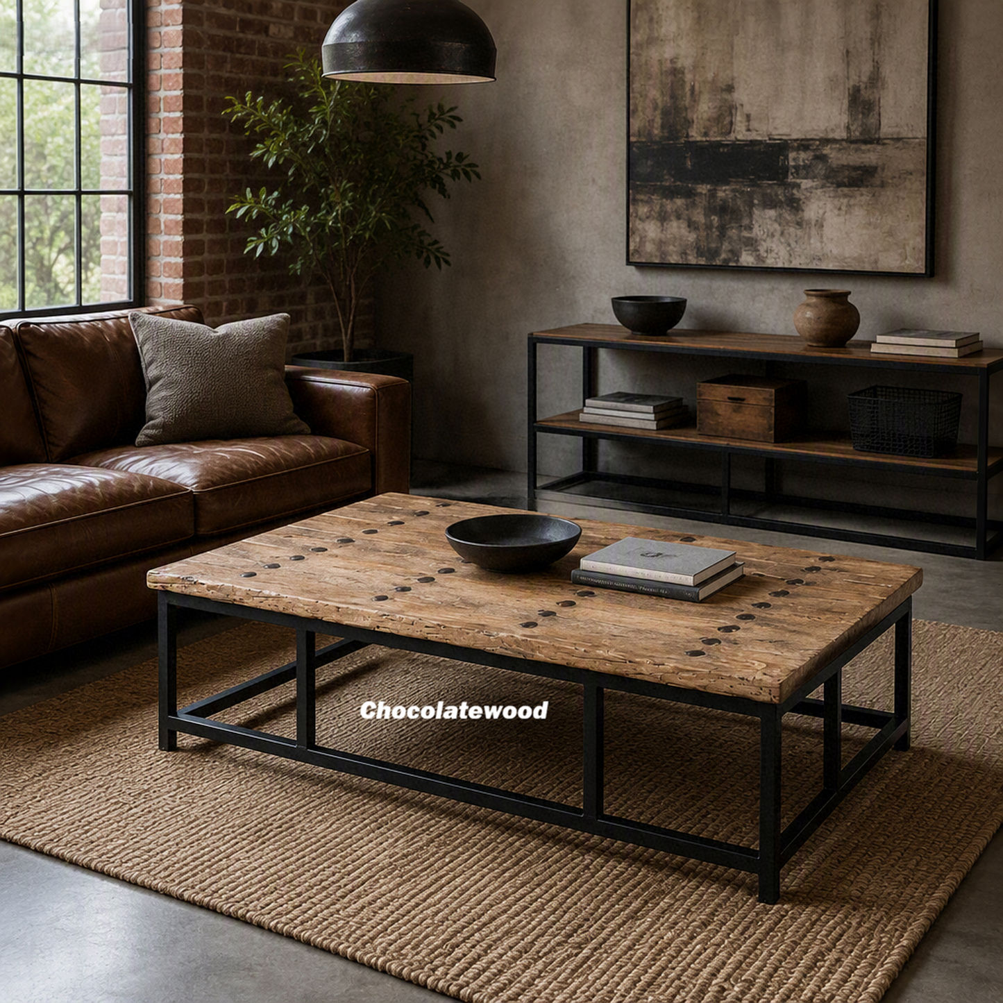 Medford Recycled Elm Wood Coffee Table/Iron Frame - Natural/Black - Industrial Style