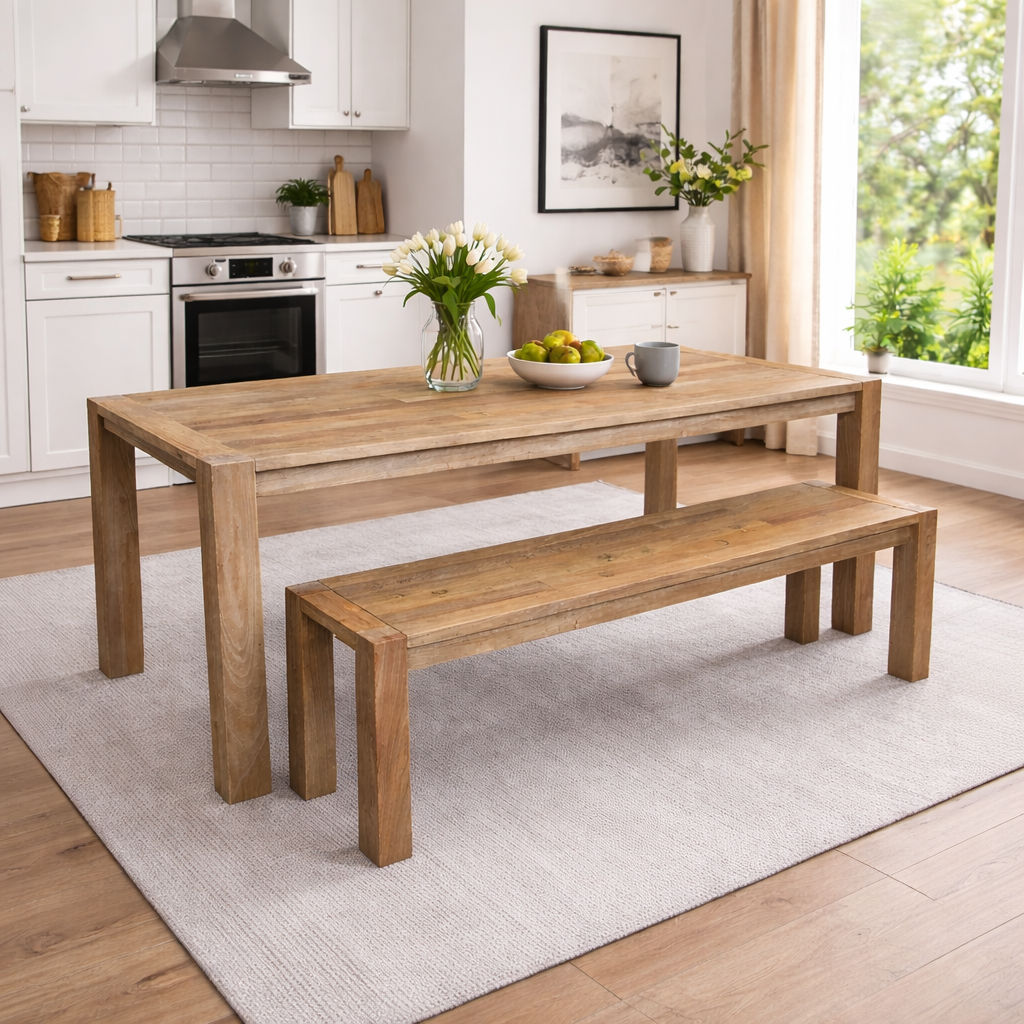 NEW MADRID RUSTIC COUNTRY DINING TABLE RECYCLED ELM WOOD TIMBER FARMHOUSE 160CM - MyChocolateWood