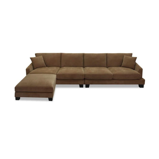 MAEVE FABRIC 4-SEATER SOFA WITH OTTOMAN RUST COLOUR - MyChocolateWood