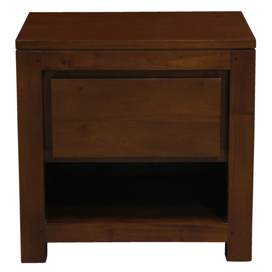TANAKA SOLID MAHOGANY TIMBER BEDSIDE TABLE WITH 1 DRAWER IN MAHOGANY COLOUR - MyChocolateWood