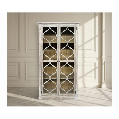 REINA GREYWASHED RECYCLED TIMBER/GLASS 2-DOOR BOOKCASE DISPLAY CABINET