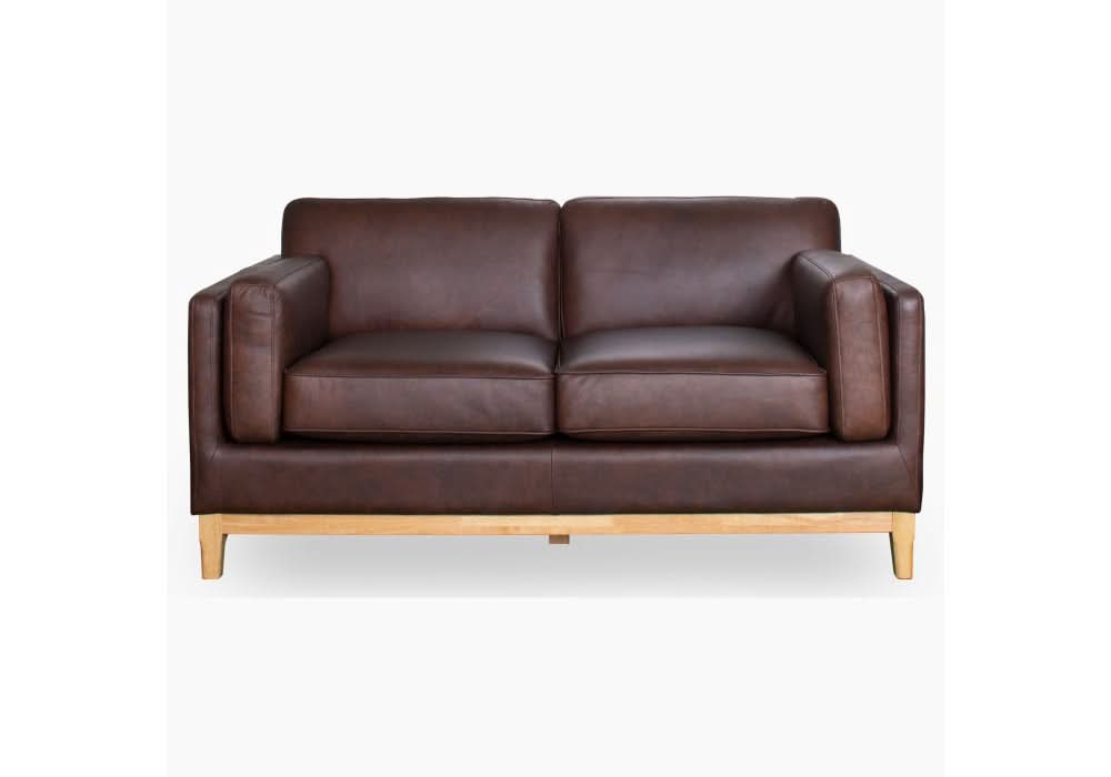 Marquis 2-Seater Oslo Leather Sofa in Mink - Chocolate Wood
