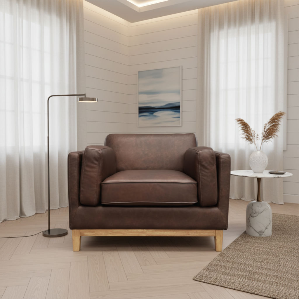 Marquis Oslo Leather Armchair in Mink - Chocolate Wood