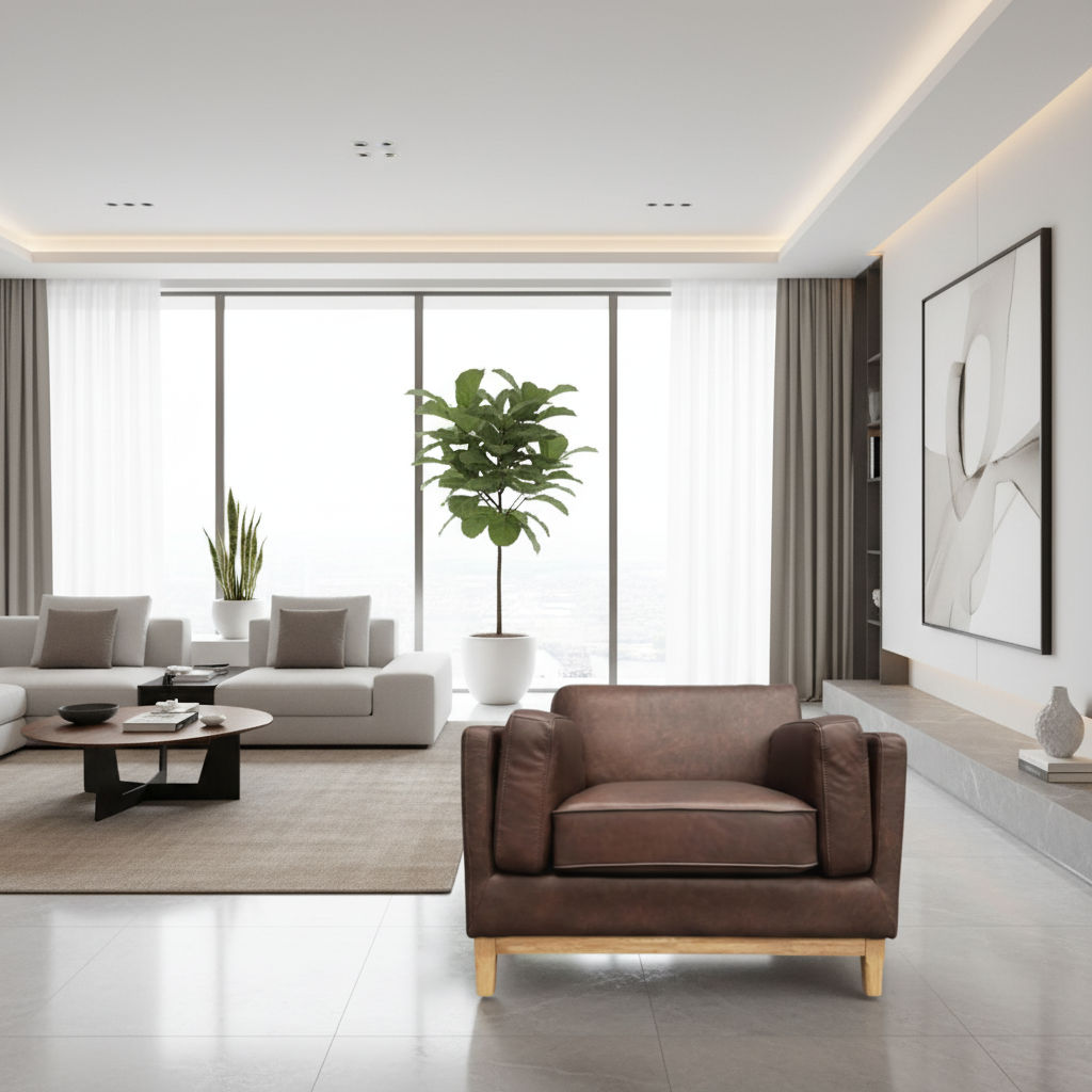 Marquis Oslo Leather Armchair in Mink - Chocolate Wood