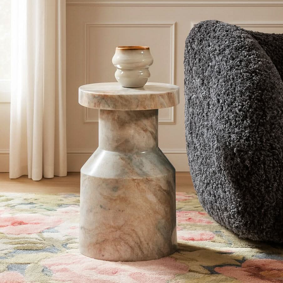 SAGE SOLID MARBLE SIDE TABLE/LAMP TABLE/ACCENT TABLE - MyChocolateWood