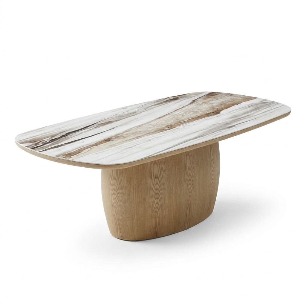 Montilla Ash Veneer Base/ Marble Look Ceramic Table Top Dining Table 220cm