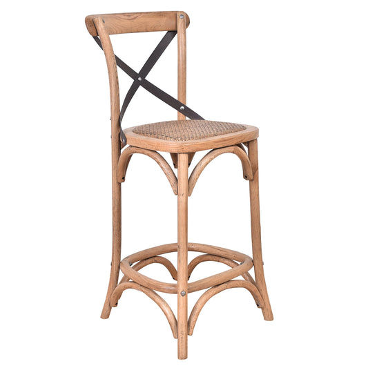 MALMO CROSS BACK OAK BAR STOOL WITH DARK METAL STRAPS - MyChocolateWood
