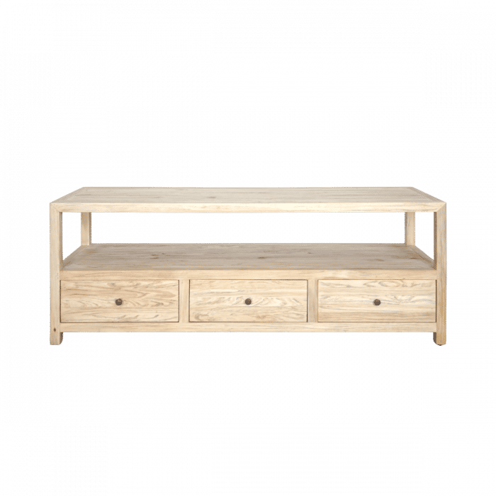 JOELLE 3-DRAWER TELEVISION UNIT ETU DISTRESSED RUSTIC NATURAL - MyChocolateWood