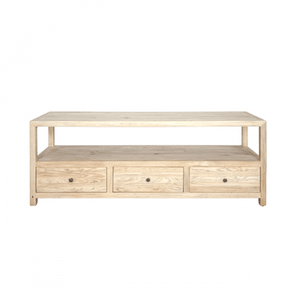 JOELLE 3-DRAWER TELEVISION UNIT ETU DISTRESSED RUSTIC NATURAL - MyChocolateWood