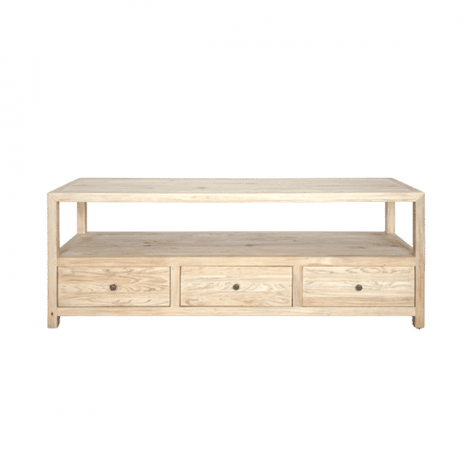 JOELLE 3-DRAWER TELEVISION UNIT ETU DISTRESSED RUSTIC NATURAL - MyChocolateWood