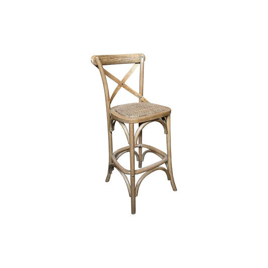 EMERSON NATURAL CROSS BACK BAR STOOL WITH RATTAN SEAT - 65CM SEAT HEIGHT - MyChocolateWood