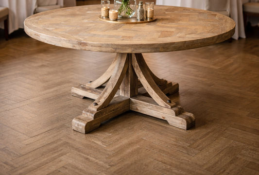 GIBRALTAR HAMPTON STYLE ROUND DINING TABLE NATURAL PARQUETRY TOP/NATURAL BASE 120CM DIA. - MyChocolateWood