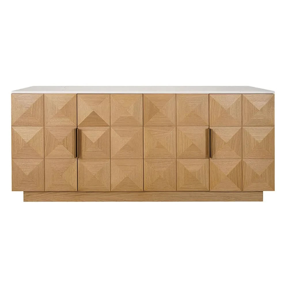 HAMPSHIRE WHITE MARBLE/NATURAL OAK 4-DOOR BUFFET/SIDEBOARD - MyChocolateWood