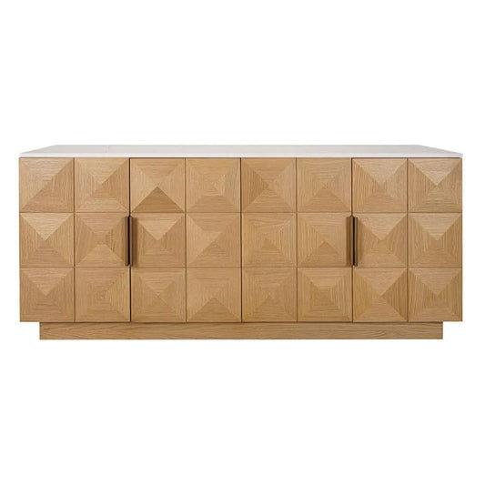 HAMPSHIRE WHITE MARBLE/NATURAL OAK 4-DOOR BUFFET/SIDEBOARD - MyChocolateWood