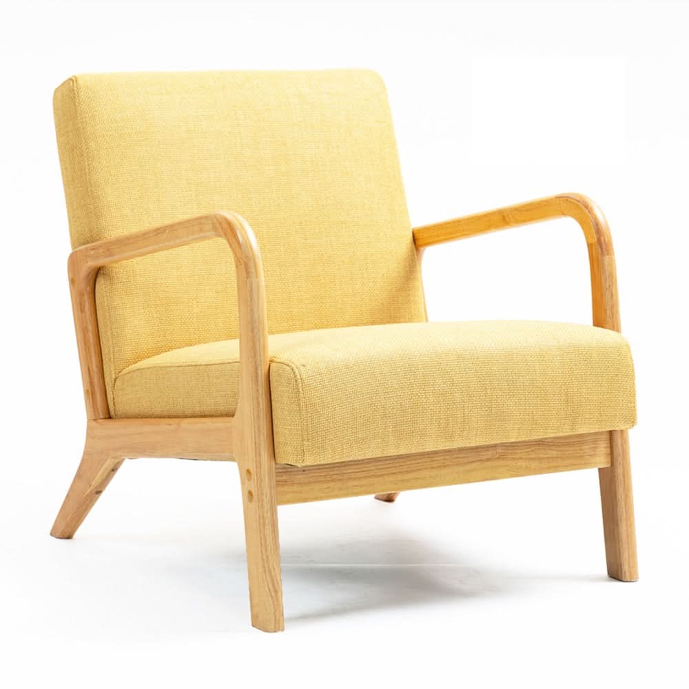 DAXTON ARMCHAIR  ACCENT CHAIR - NATURAL RUBBERWOOD FRAME/YELLOW FABRIC