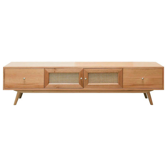 HADLEIGH OAK & RATTAN 2-DOOR 2-DRAWER ETU TELEVISION UNIT NATURAL - MyChocolateWood