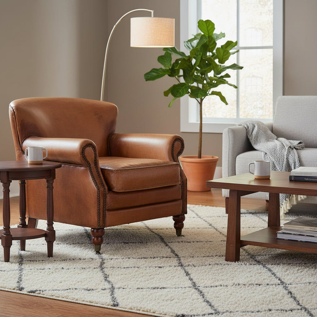 GRACELAND ANTIQUE PREMIUM GRADE LEATHER ARMCHAIR IN CARAMEL - MyChocolateWood