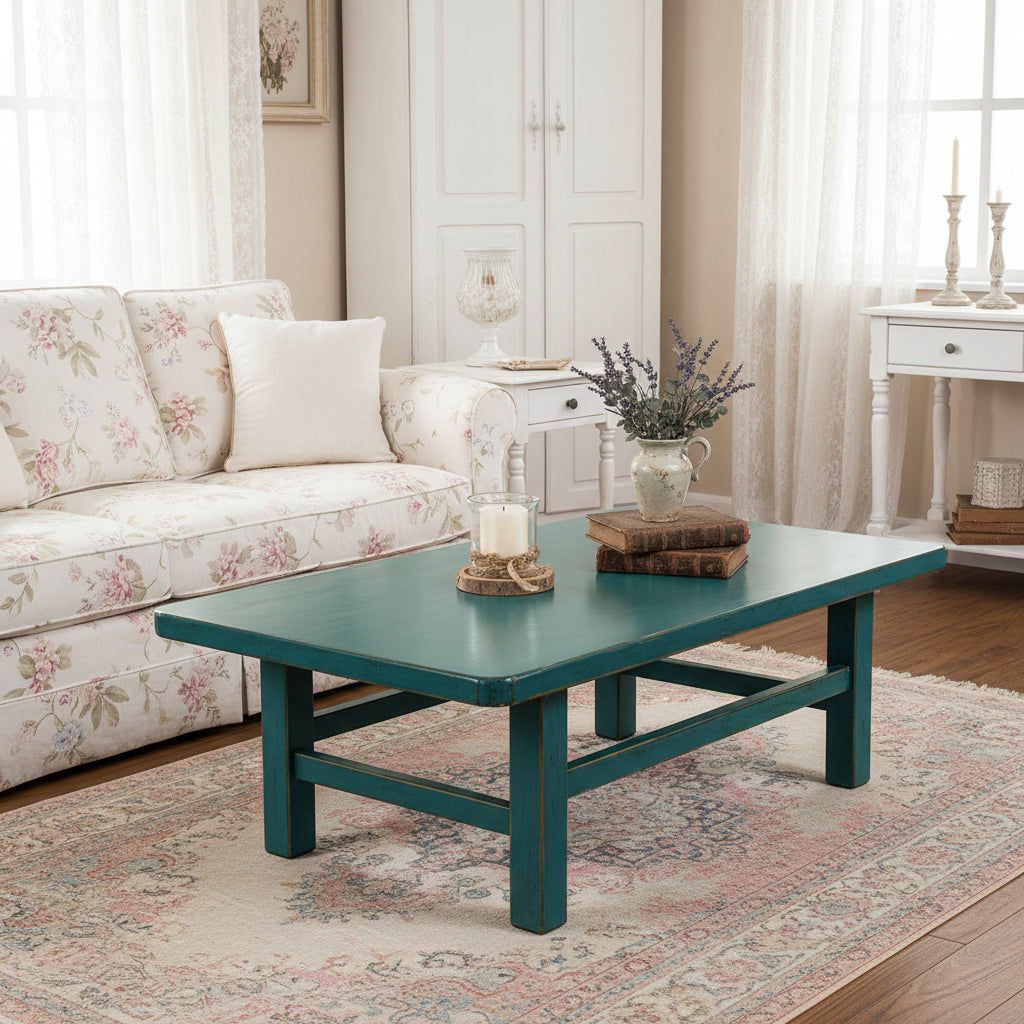 Brielle Solid Pine Coffee Table - Teal
