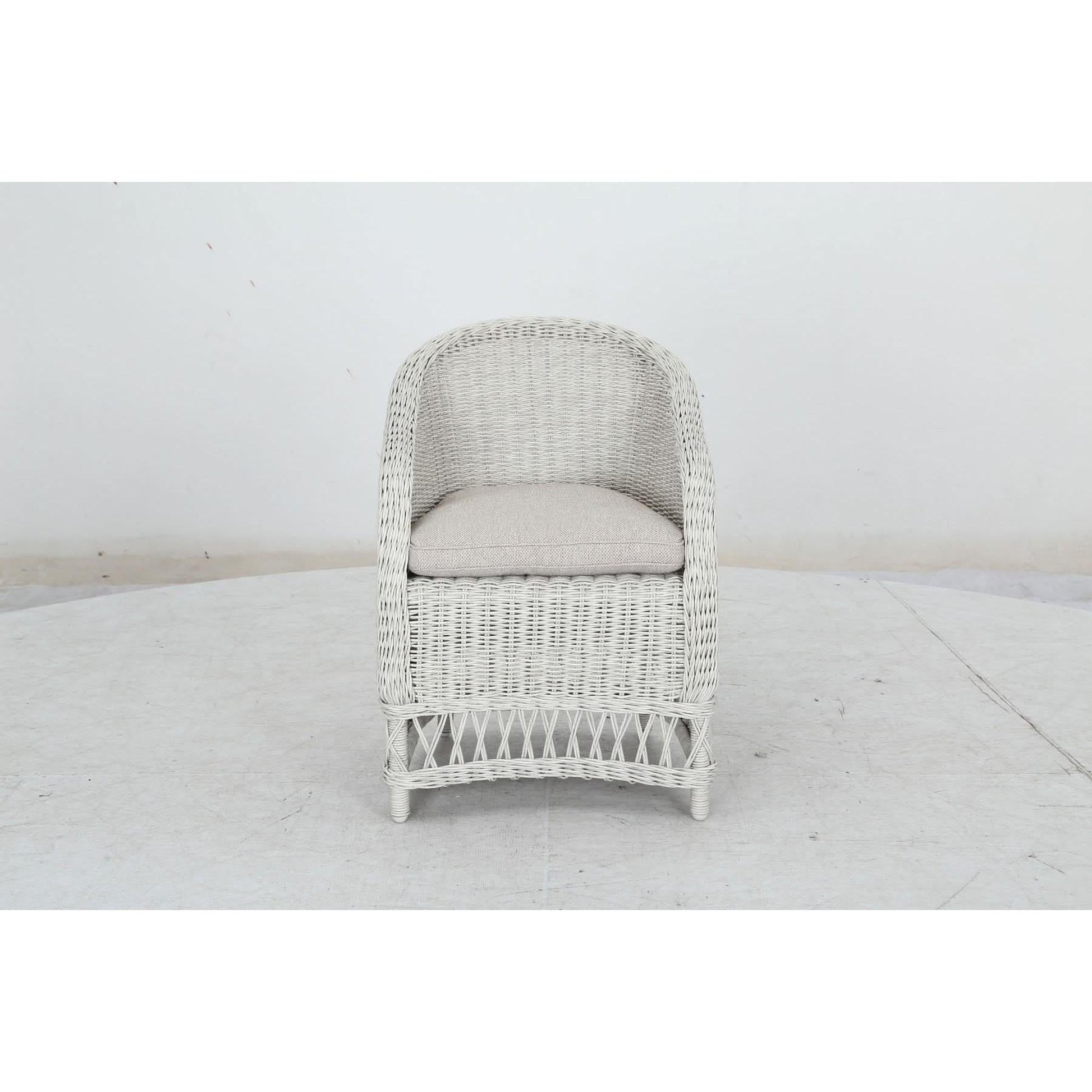 Danara Outdoor Rattan Dining Chair in White Faded Grey - Chocolate Wood