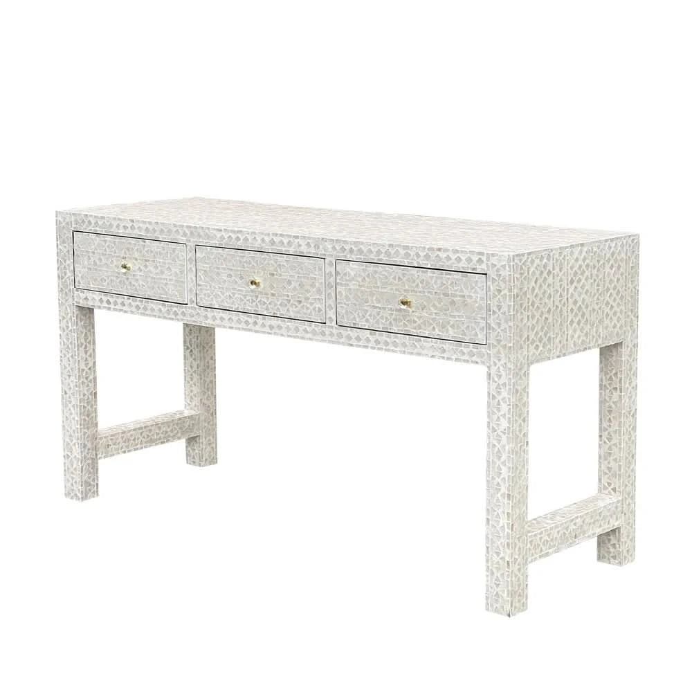 HEIDI MOTHER OF PEARL 3-DRAWER CONSOLE TABLE/HALL TABLE - MyChocolateWood