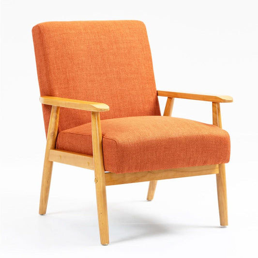 NESTA ARMCHAIR ACCENT CHAIR - LIGHT BROWN RUBBERWOOD FRAME/ORANGE FABRIC - MyChocolateWood