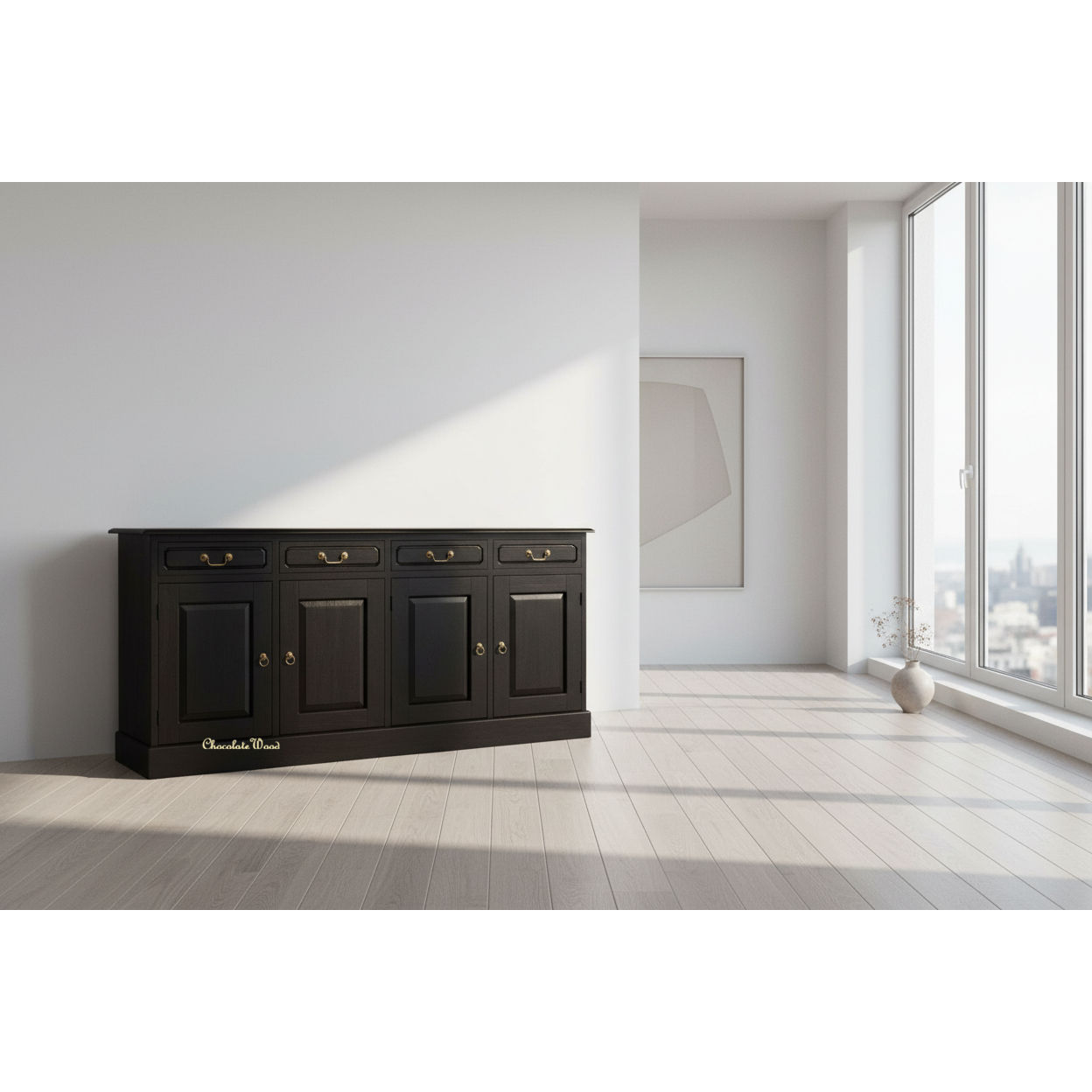 Tasmania Solid Mahogany 4 Door 4 Drawer Buffet / Sideboard in Chocolate - Chocolate Wood