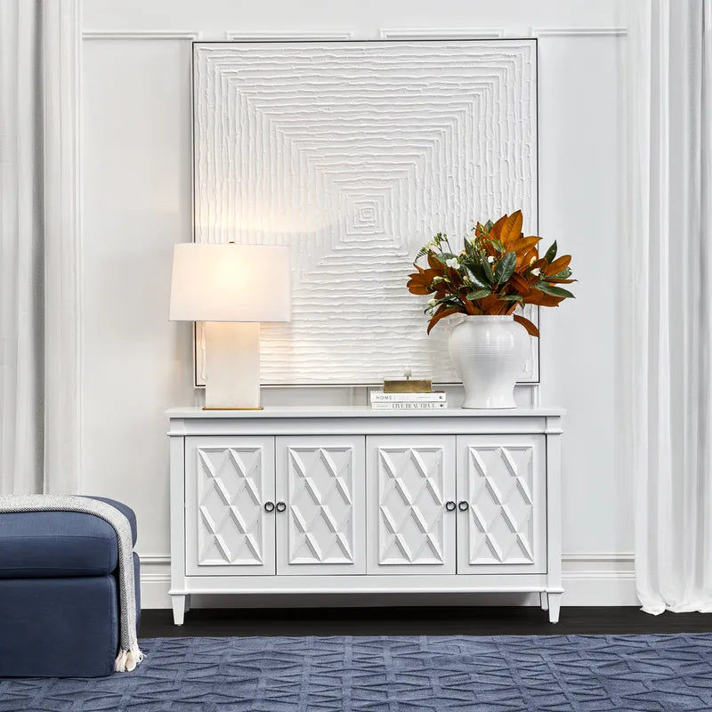 PLANTATION HAMPTON STYLE 4-DOOR BUFFET IN WHITE MDF