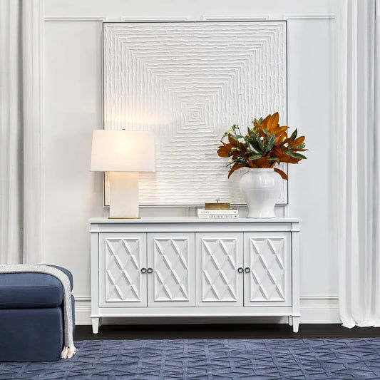 PLANTATION HAMPTON STYLE 4-DOOR BUFFET IN WHITE MDF