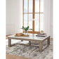 Herrington Oak Coffee Table in Greyish-Brown Wood Tone with Natural Marble Table Top