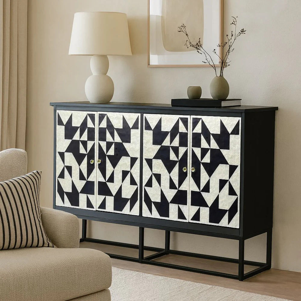 DELTA MOTHER OF PEARL HAND INLAY 4-DOOR SIDEBOARD/BUFFET - MyChocolateWood
