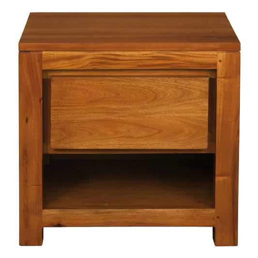 TANAKA SOLID MAHOGANY TIMBER BEDSIDE TABLE WITH 1 DRAWER IN LIGHT PECAN - MyChocolateWood