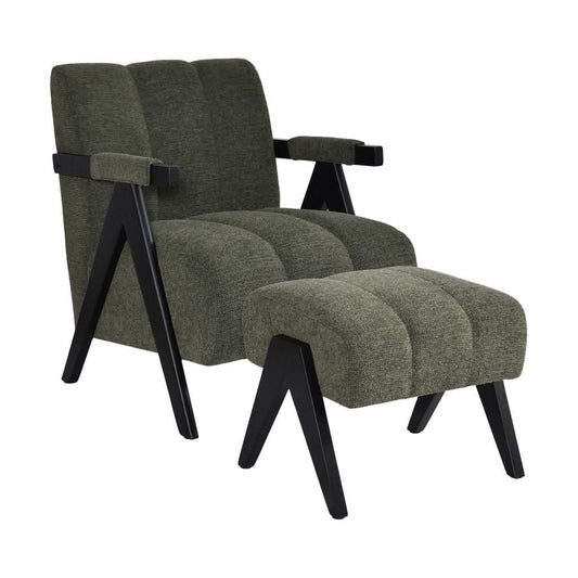 PELLERIN FABRIC ARMCHAIR & MATCHING STOOL DARK GREEN - MyChocolateWood