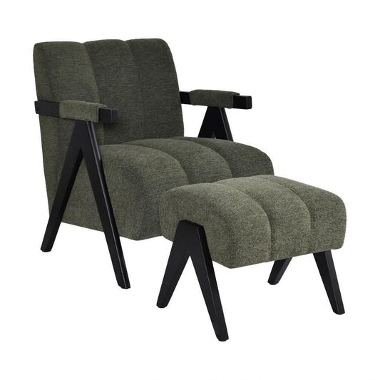PELLERIN FABRIC ARMCHAIR & MATCHING STOOL DARK GREEN - MyChocolateWood