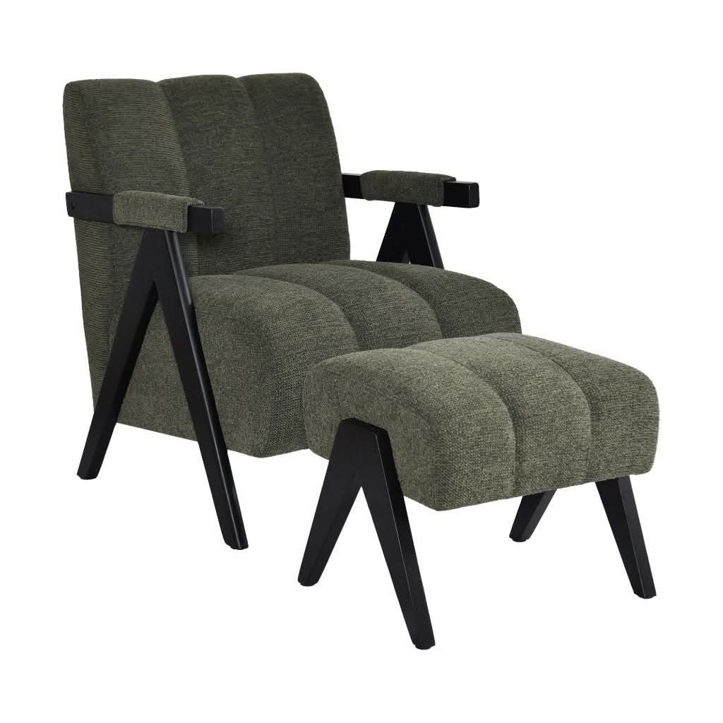 PELLERIN FABRIC ARMCHAIR & MATCHING STOOL DARK GREEN - MyChocolateWood