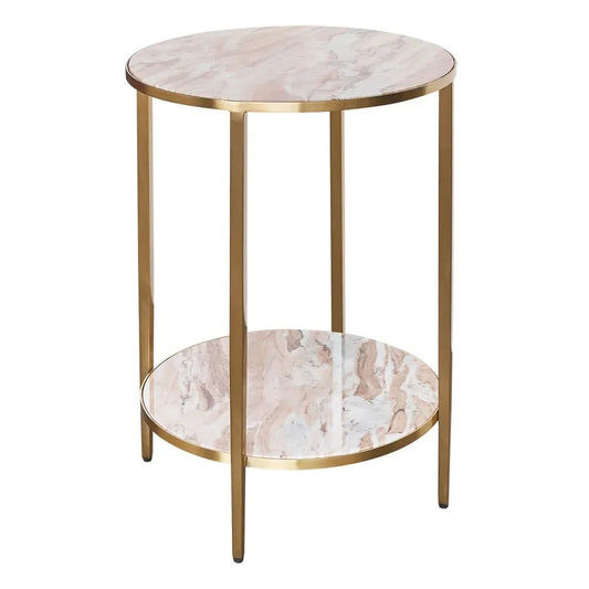 MELINA ROUND SIDE TABLE/BEDSIDE TABLE PINK MARBLE/GOLD STAINLESS STEEL - MyChocolateWood