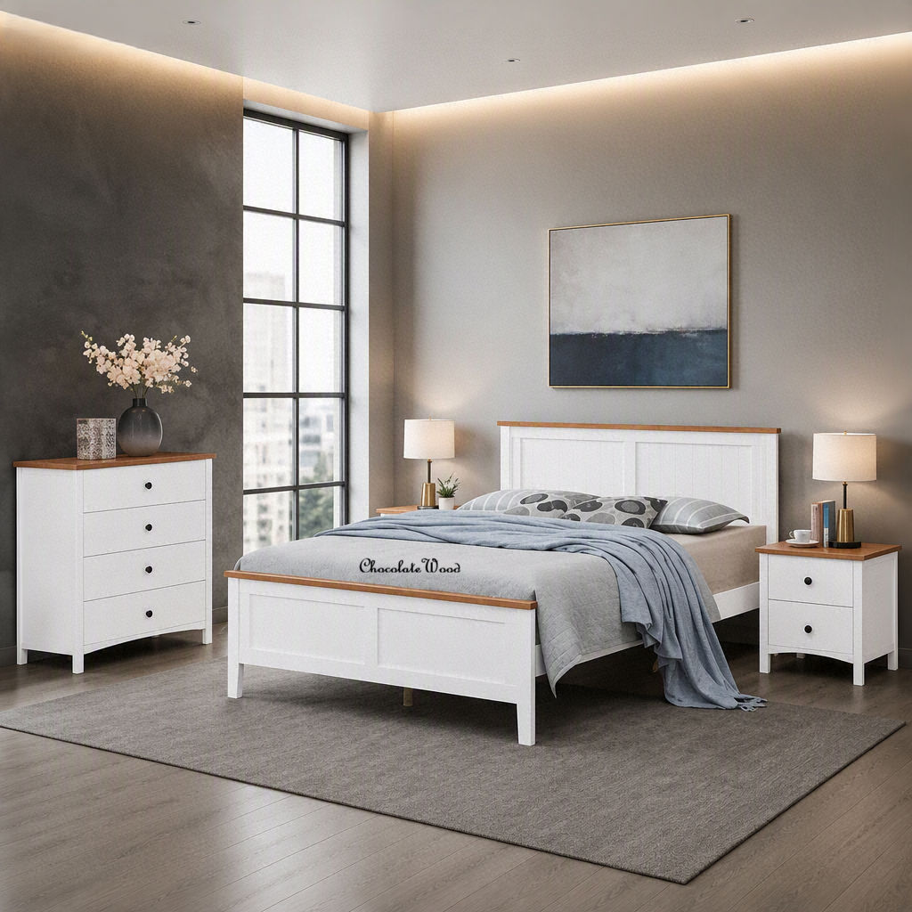 Pippa Rubberwood 2-Drawer Bedside Table White/Mid-Brown