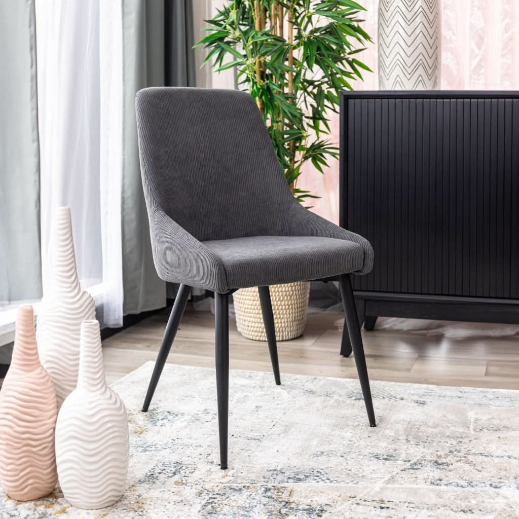ERSKINE DINING CHAIR GREY CORDED FABRIC - MyChocolateWood